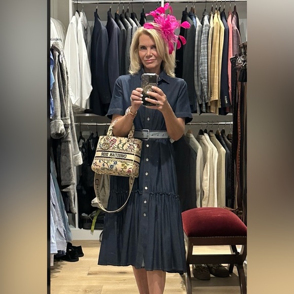 Dior Dresses & Skirts - Dior Dark Navy Button-Front Midi Dress with Belt